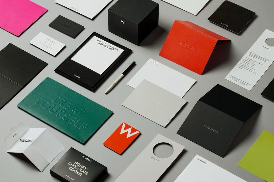 Branded stationery and packaging flat lay
